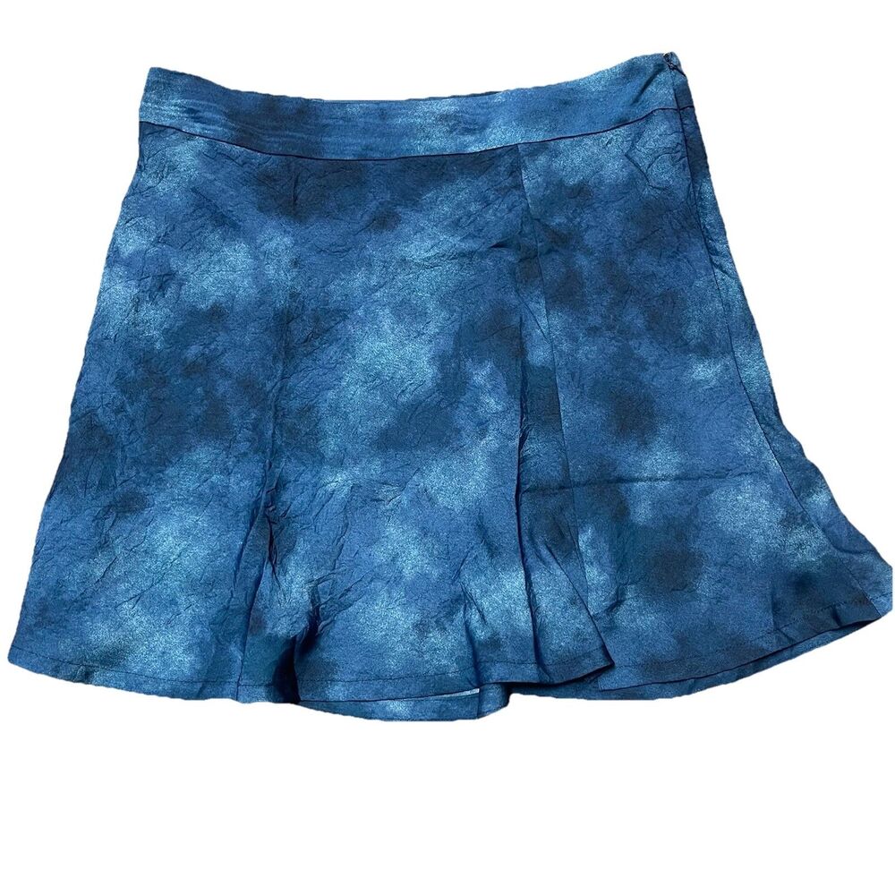 Free People Martine Flirt Tie-Dye Mini Skirt Size 10 Navy Blue Side Zipper Slit